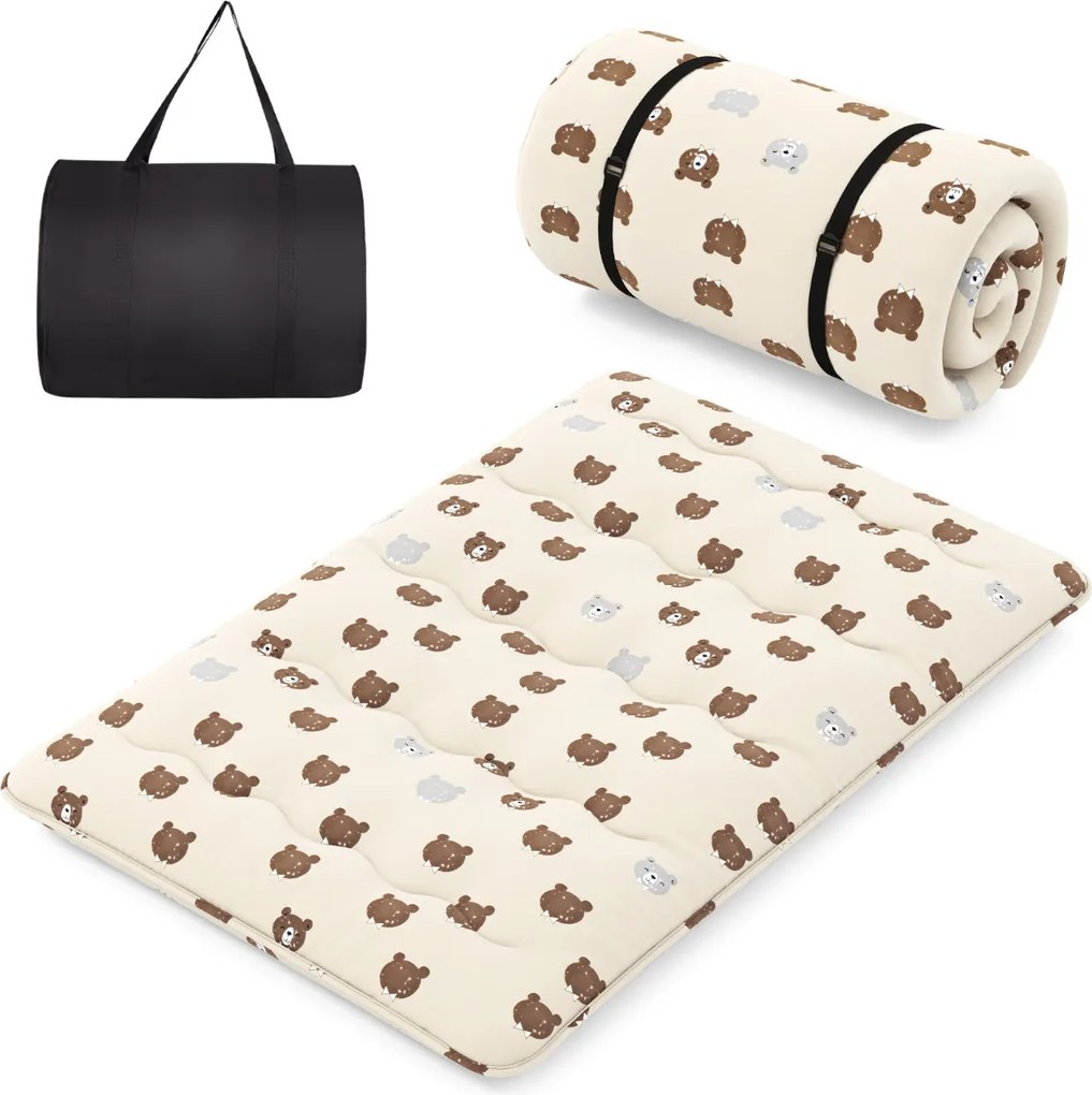 Colchão de chão enrolável Tatami Mat com capa lavável Tapete portátil com saco de transporte 200 x 140 x 10 cm Castanho