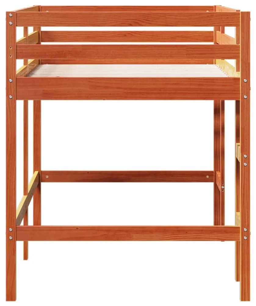 Cama alta p/criança c/escada 90x200cm pinho maciço castanho-mel