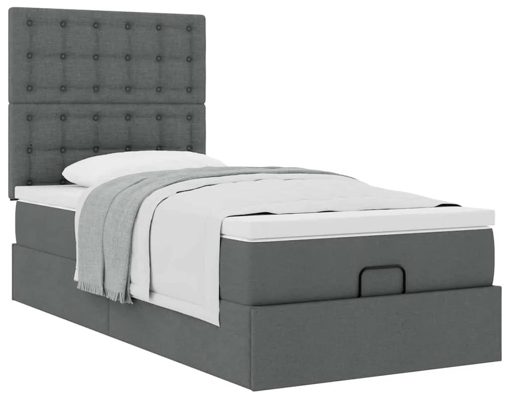 Estrutura cama otomana colchão 90x190 cm tecido cinzento escuro