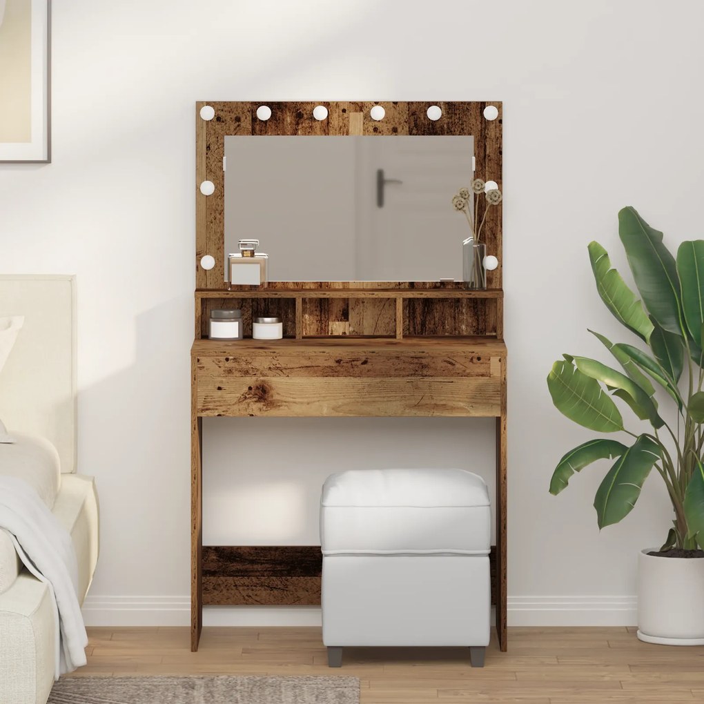 Mesa de Maquiagem vidaXL com Luzes LED em Madeira Escura 79x41x135 cm