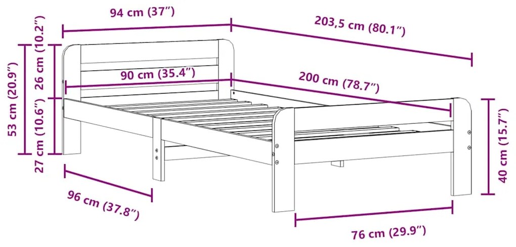 Cama sem colchão 90x200 cm pinho maciço castanho-mel