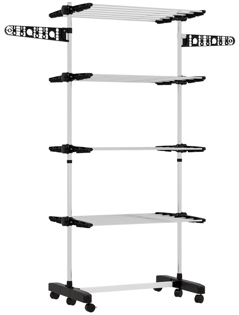 HOMCOM Estendal Vertical Dobrável de 4 Níveis com 6 Rodas 2 Laterais Dobráveis Prateleiras Ajustáveis 142x55x172cm Preto