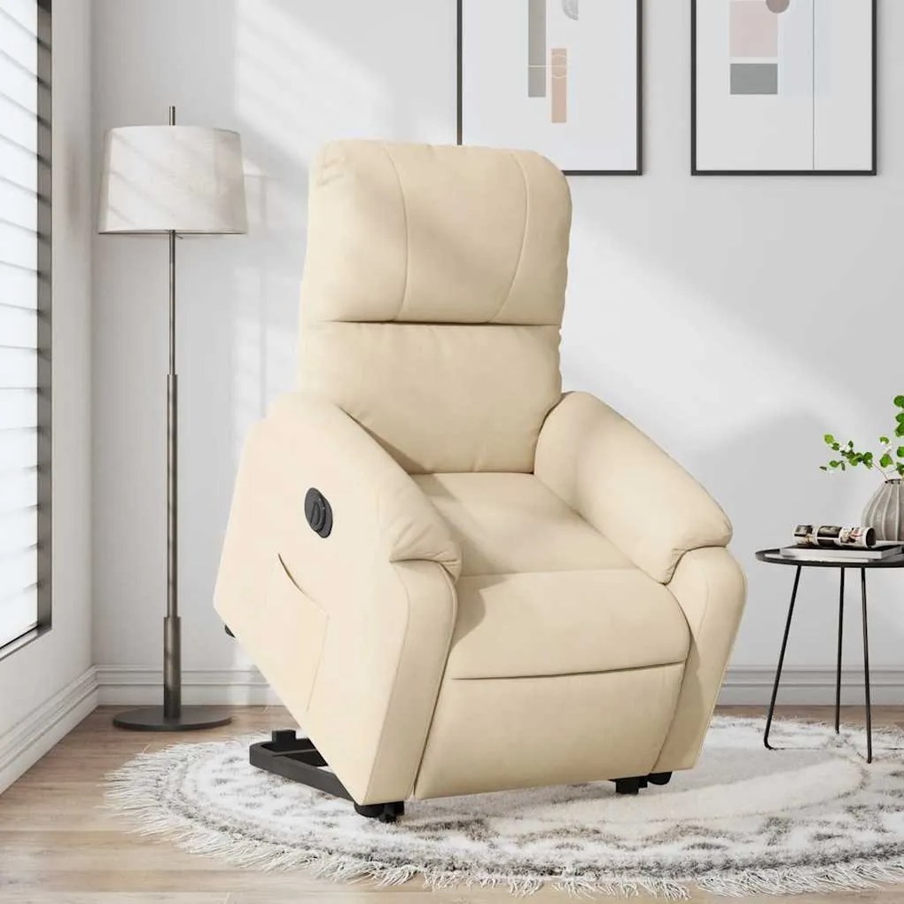 Poltrona reclinável elevatória elétrica tecido microfibra creme