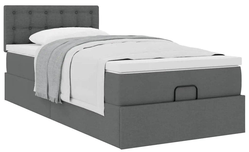 Estrutura cama otomana colchão 90x190 cm tecido cinzento escuro