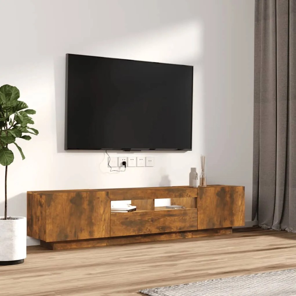 Conjunto móveis de TV 2pcs c/ LEDs madeira carvalho fumado