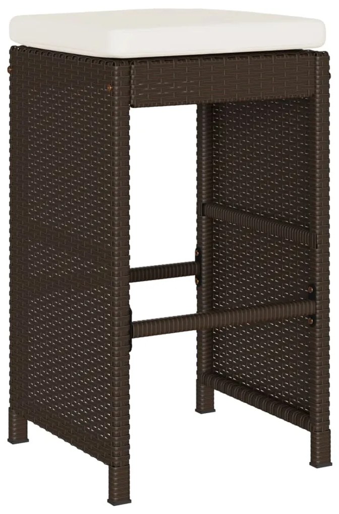 Bancos de bar para jardim com almofadões 6 pcs vime PE castanho