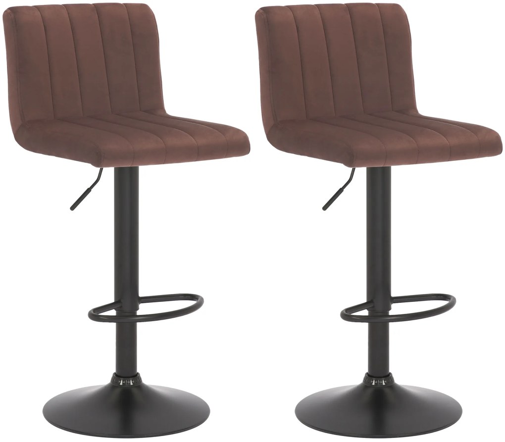 Conjunto de 2 bancos de bar Jamie com revestimento em veludo 87-107 x 41 x 49 cm Castanho
