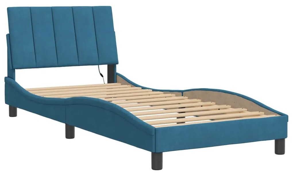 Estrutura de cama c/ luzes LED 80x200 cm veludo azul