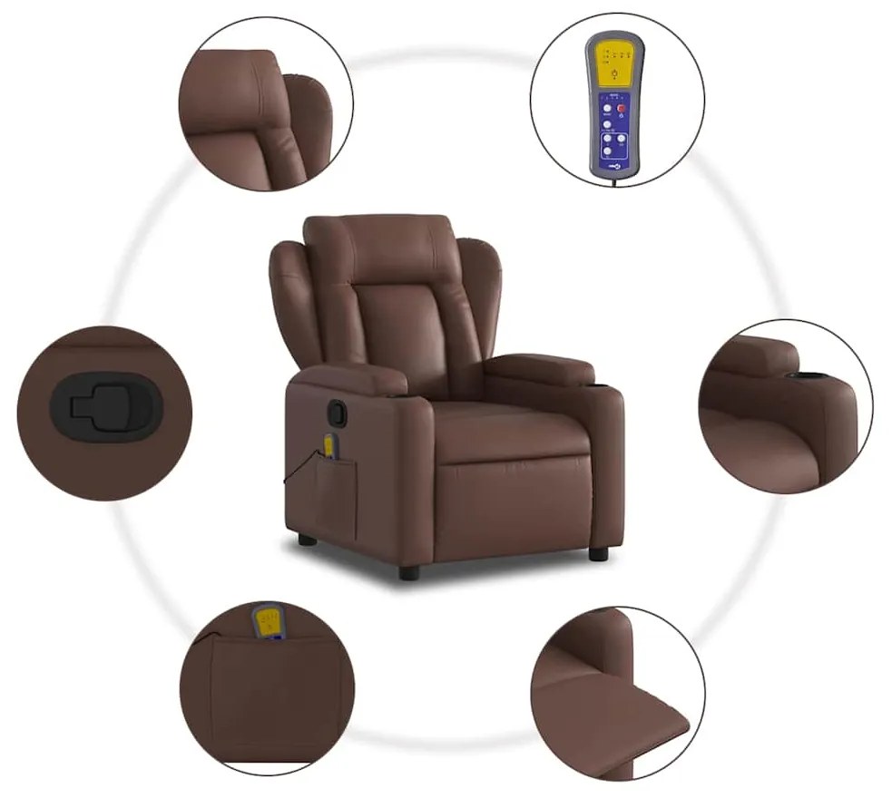 Poltrona de massagens reclinável couro artificial castanho