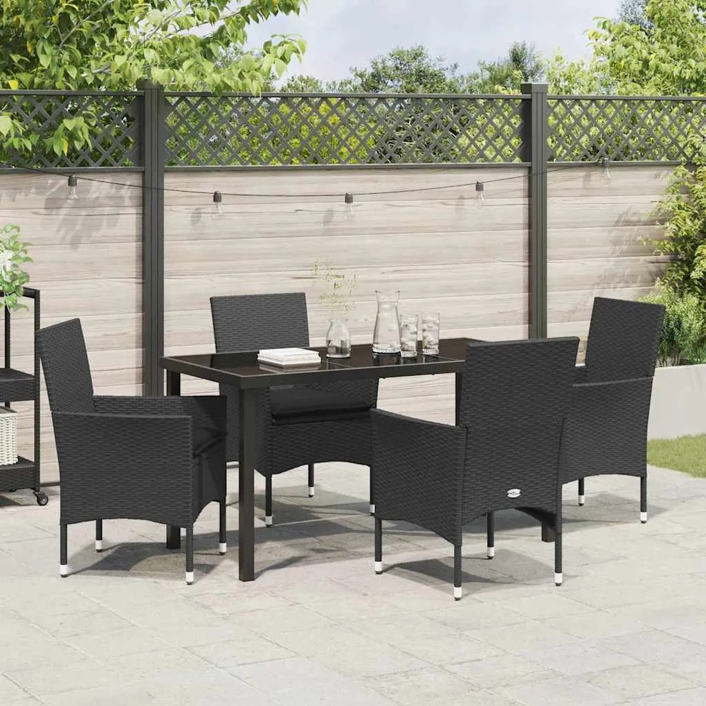 Conjunto de Jantar de Jardim de 5 Peças com Almofadas Pretas em Rattan