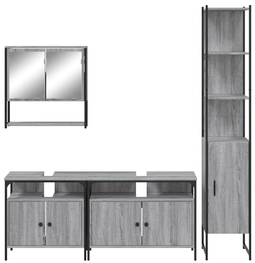 4 pcs Conjunto móveis casa de banho madeira proc. cinza sonoma