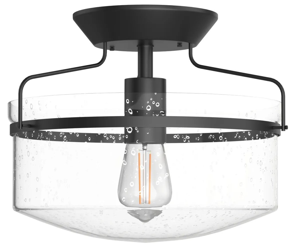 Candeeiro de tecto industrial com abajur de vidro com base metálica para sala de jantar Quarto Quarto Bar de entrada  29,5 x 23,4 cm Preto