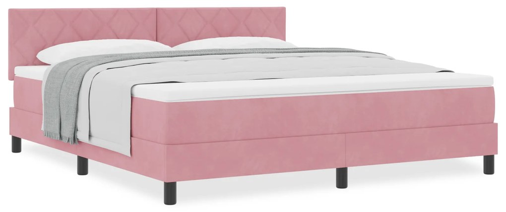 Cama Box Spring com Colchão Rosa Super King Veludo