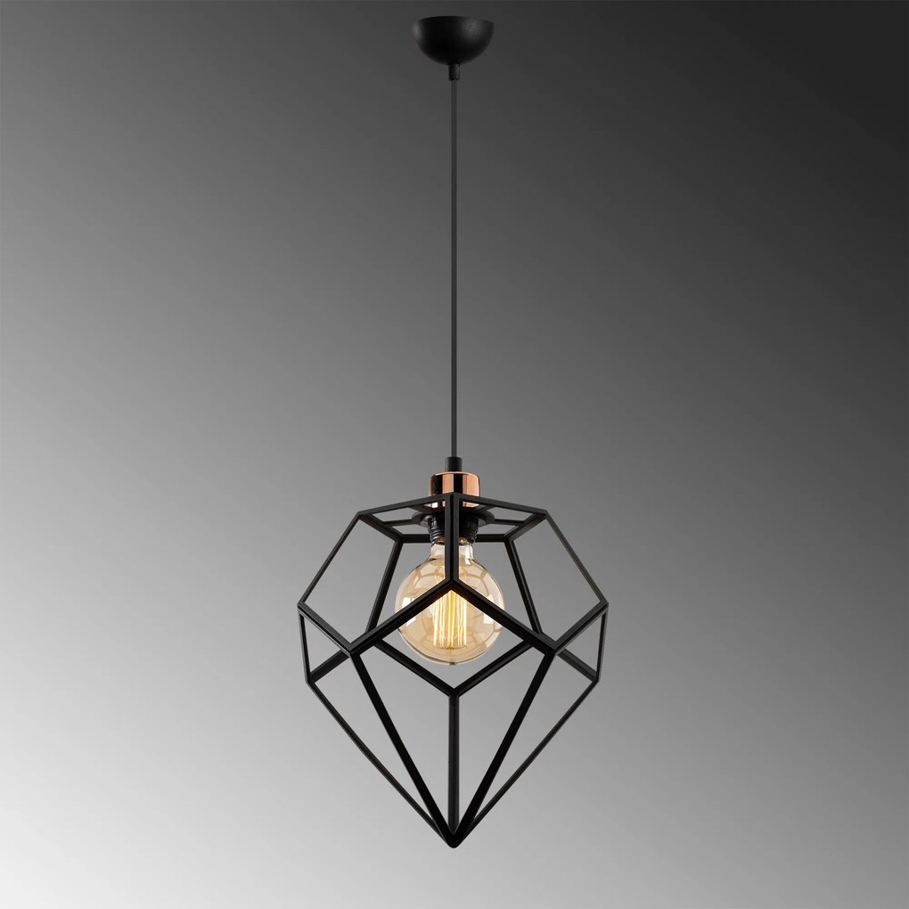 Candeeiro Chandelier Degirmen – Preto e Bronze – Diâmetro 30 cm, Altur