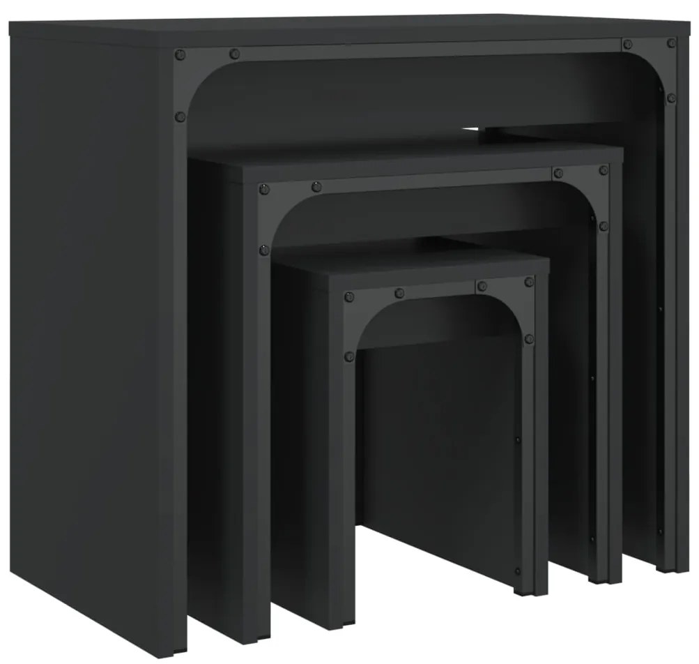 Mesas de centro de encastrar 3 pcs derivados de madeira preto