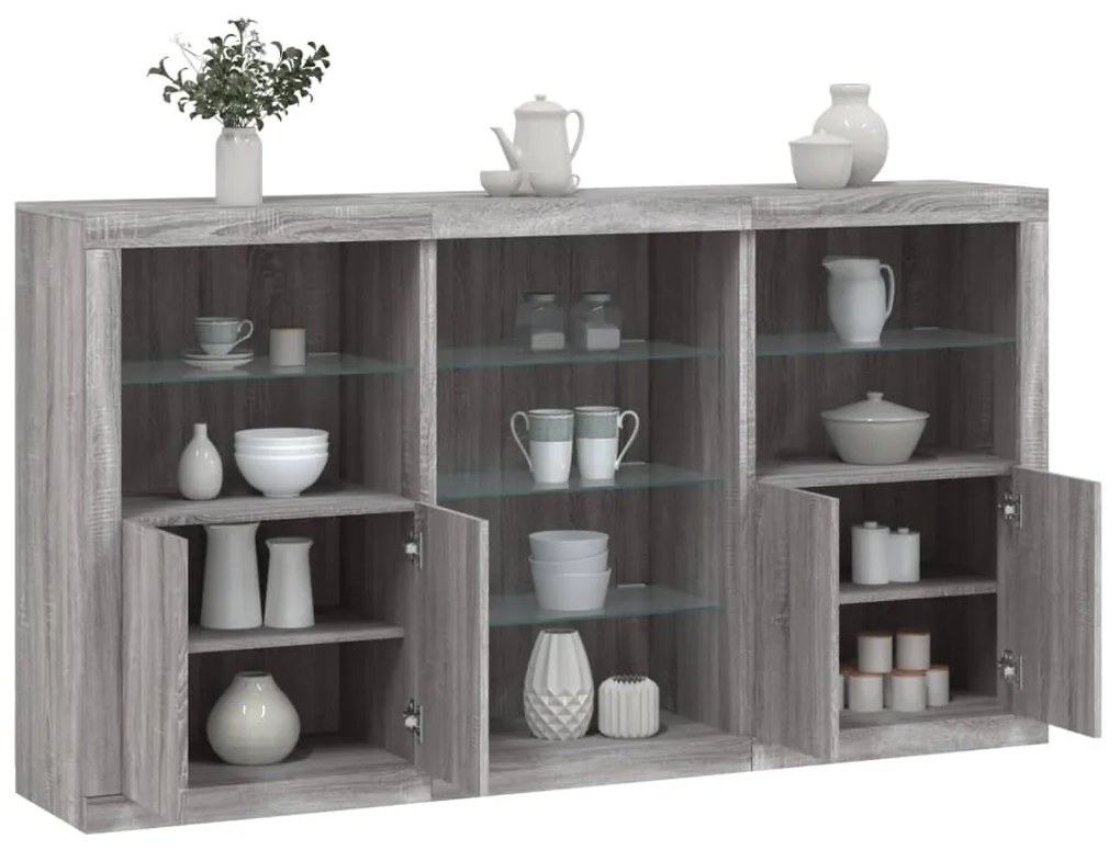 Aparador com luzes LED 181,5x37x100 cm cinzento sonoma