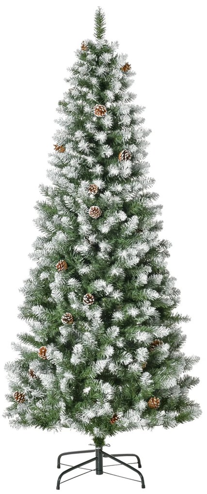 Árvore de Natal Artificial Ø75x180cm com 630 Ramas e 37 Pinhas Folhas de PVC Base Dobrável e Suporte Metálico Decoração de Natal para Interiores Verde
