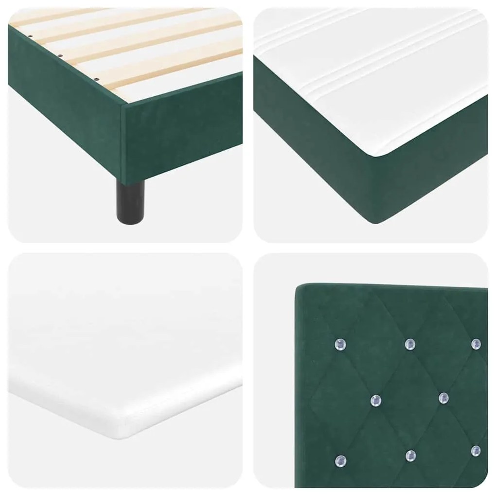 Cama Box Spring vidaXL com Colchão e LED Verde Escuro 90x200 cm Veludo