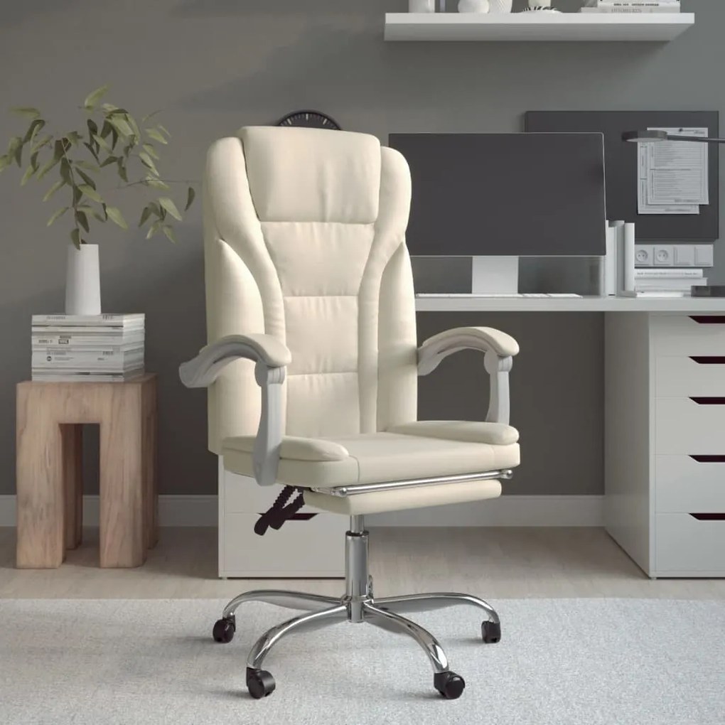 vidaXL Cadeira de escritório reclinável couro artificial cor creme