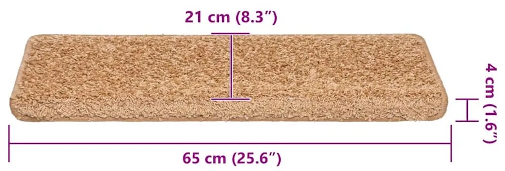 Tapetes de escadas 30 pcs 65x21x4 cm bege