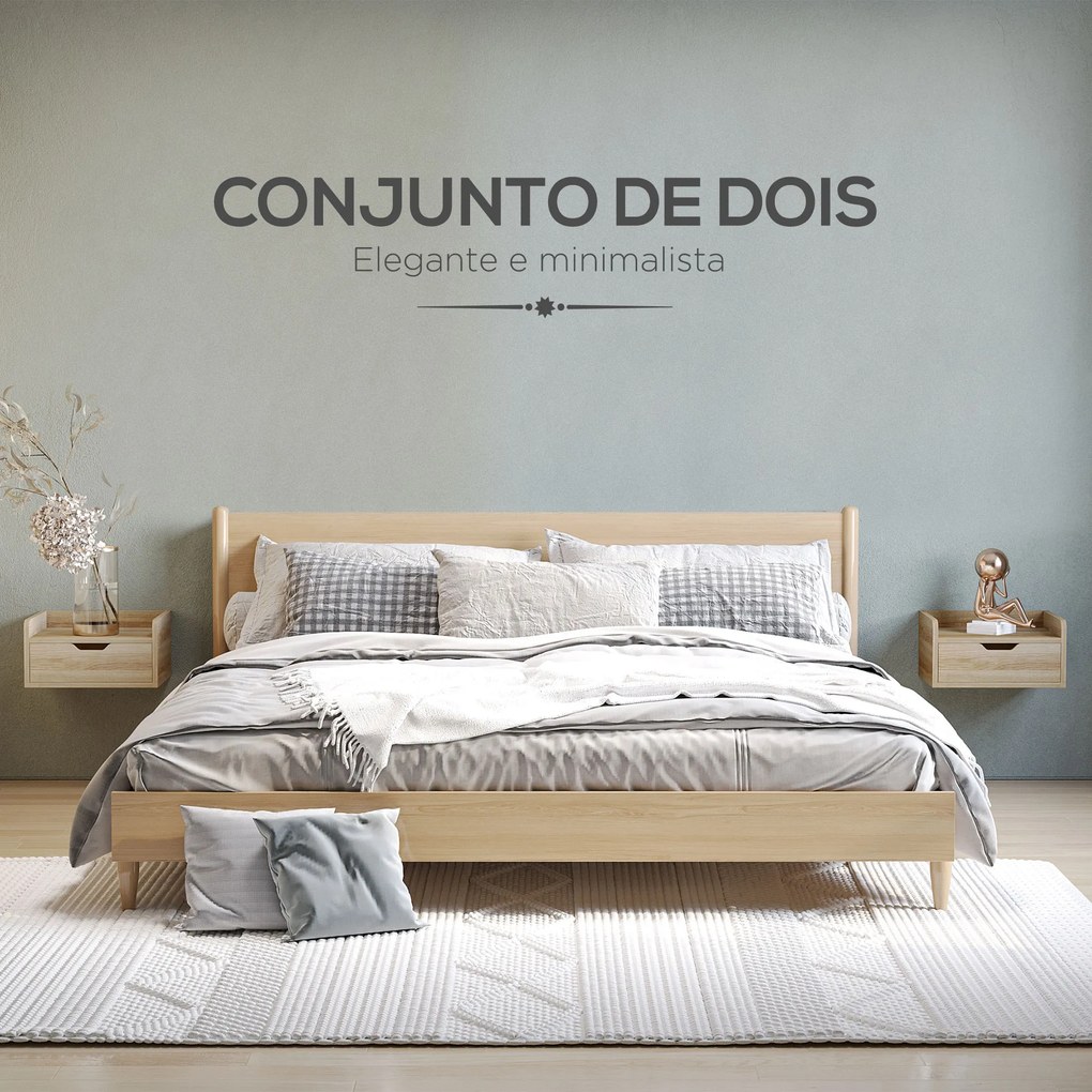 Conjunto de 2 Mesas de Cabeceira de Parede Mesas de Cabeceira Flutuantes com 1 Gaveta 40x30x19,5 cm Madeira
