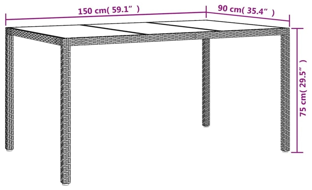 7 pcs conjunto de jantar p/ jardim c/ almofadões vime PE cinza