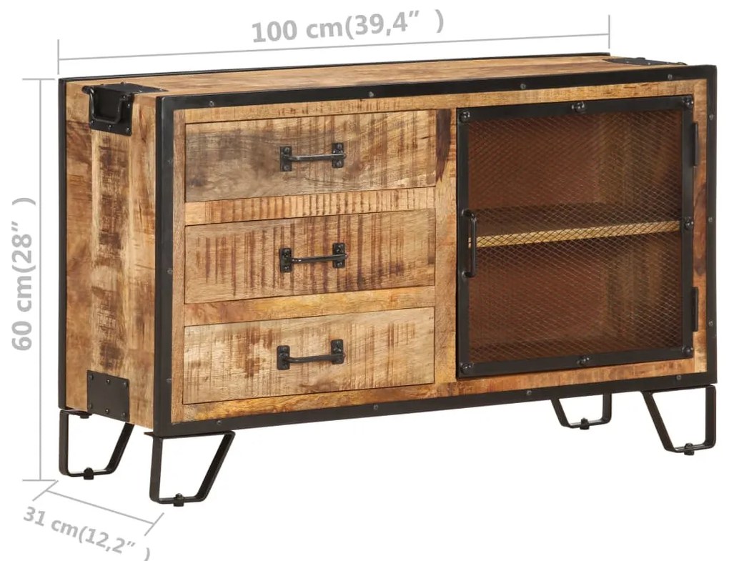 Aparador 100x31x60 cm madeira de mangueira maciça e áspera