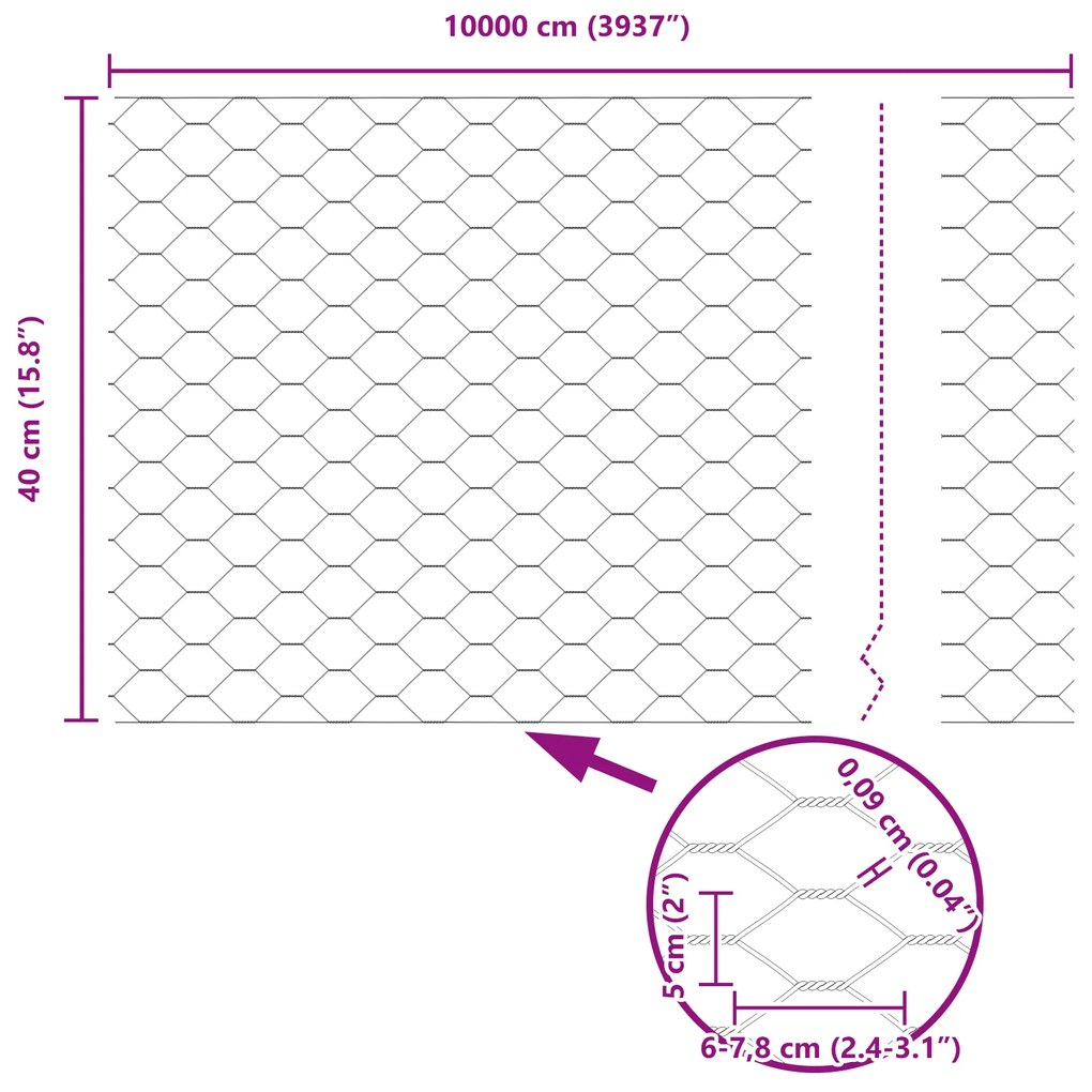 Cerca Hexagonal vidaXL Cinza 0.4x100 m Aço