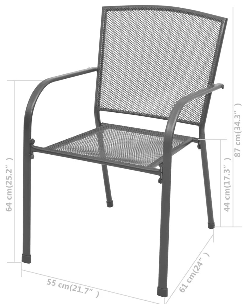 Cadeiras de jardim empilháveis 2 pcs aço cinzento
