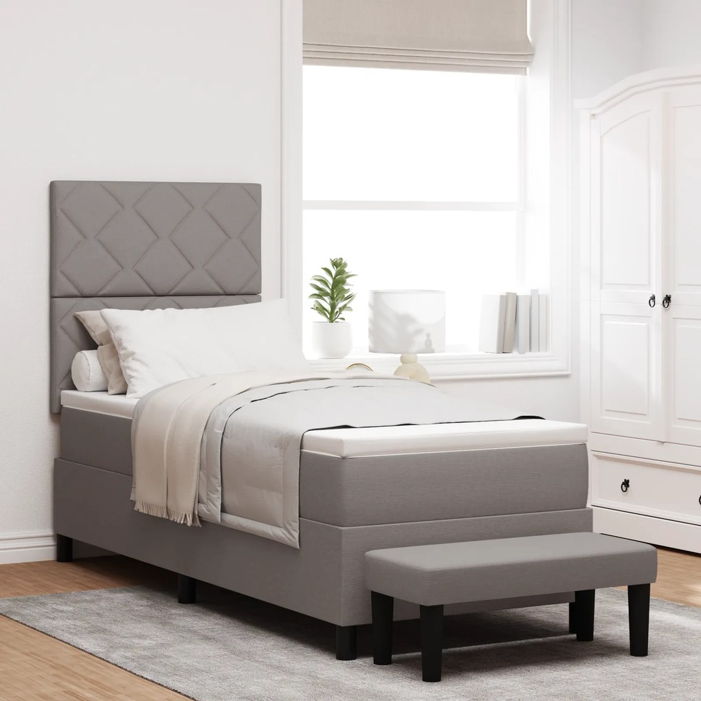 vidaXL Cama Box com Colchão &amp; Banco Taupe 80x200 cm Tecido