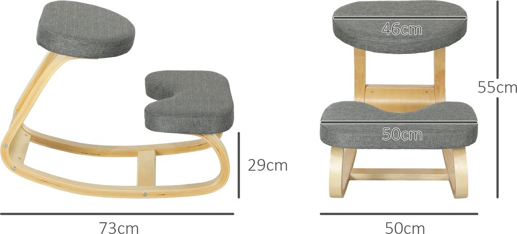 Cadeira de joelhos, cadeira ergonómica de madeira com balanço, cadeira de joelhos para escritório em casa, cinzenta
