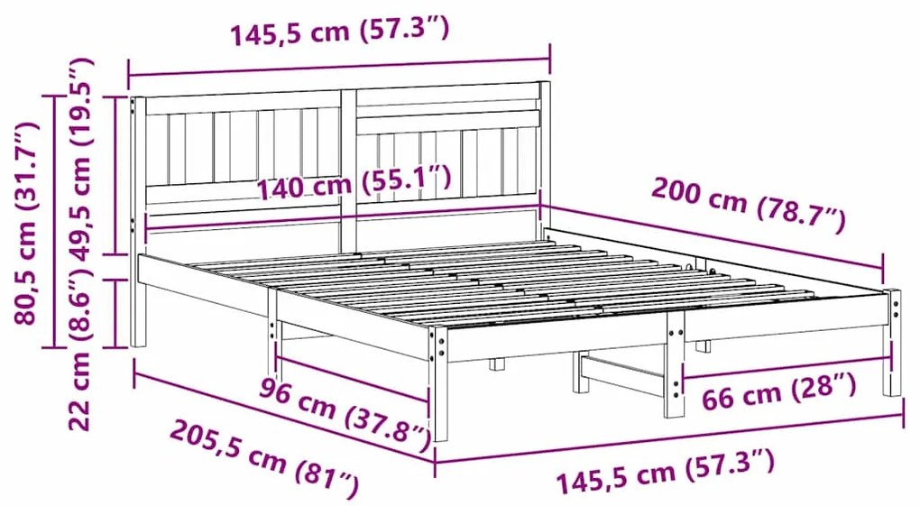 Estrutura da Cama com cabeceira Castanho-mel 140 x 200 cm