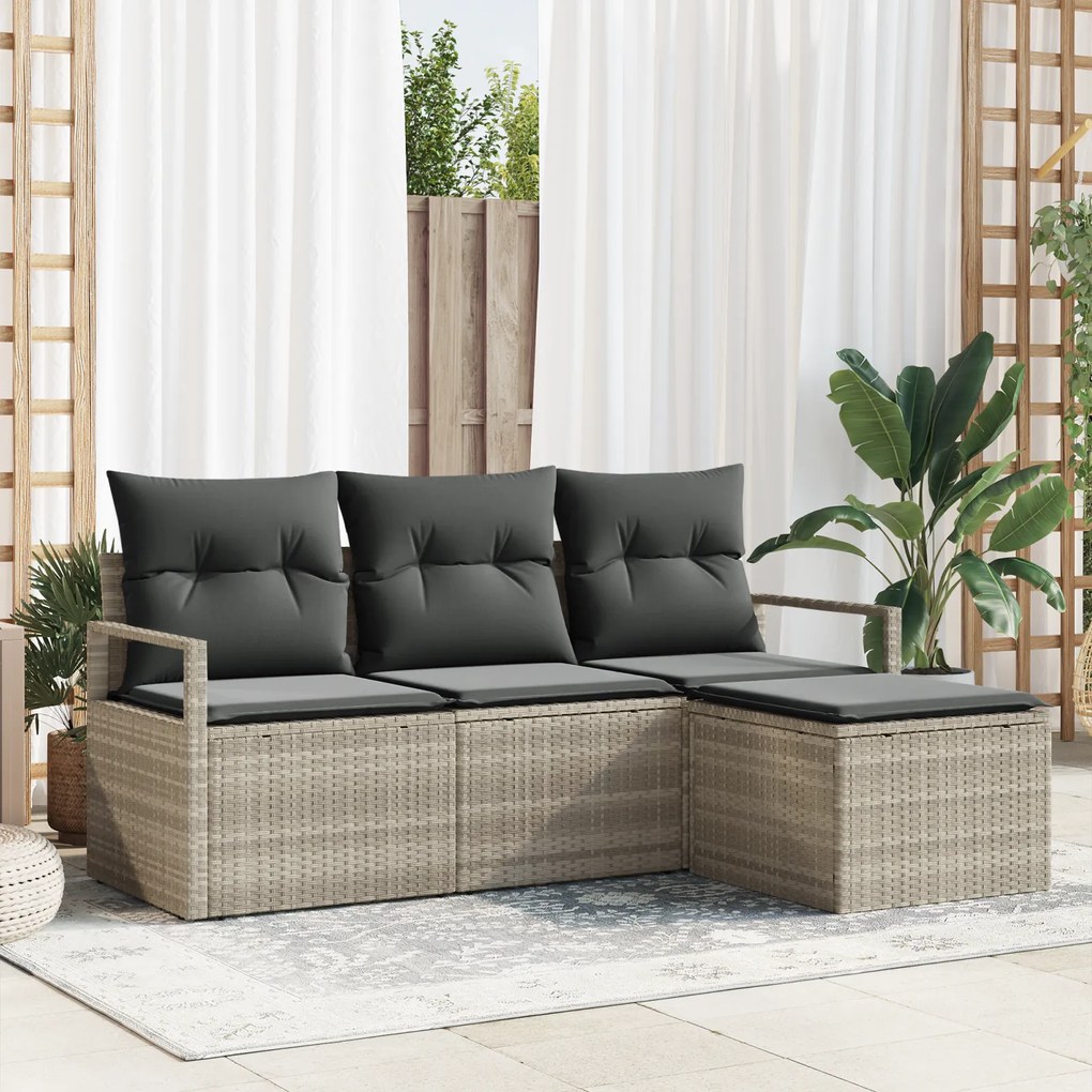 Conjunto de Sofá de Jardim vidaXL de 4 peças com Almofadas Cinza Claro