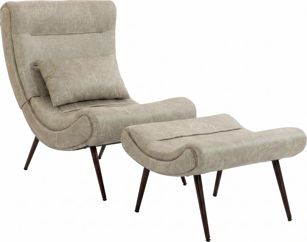 HOMCOM Cadeirão Retro com Apoia-pés em Leathaire e Almofada Lombar, Branco Creme | Aosom Portugal