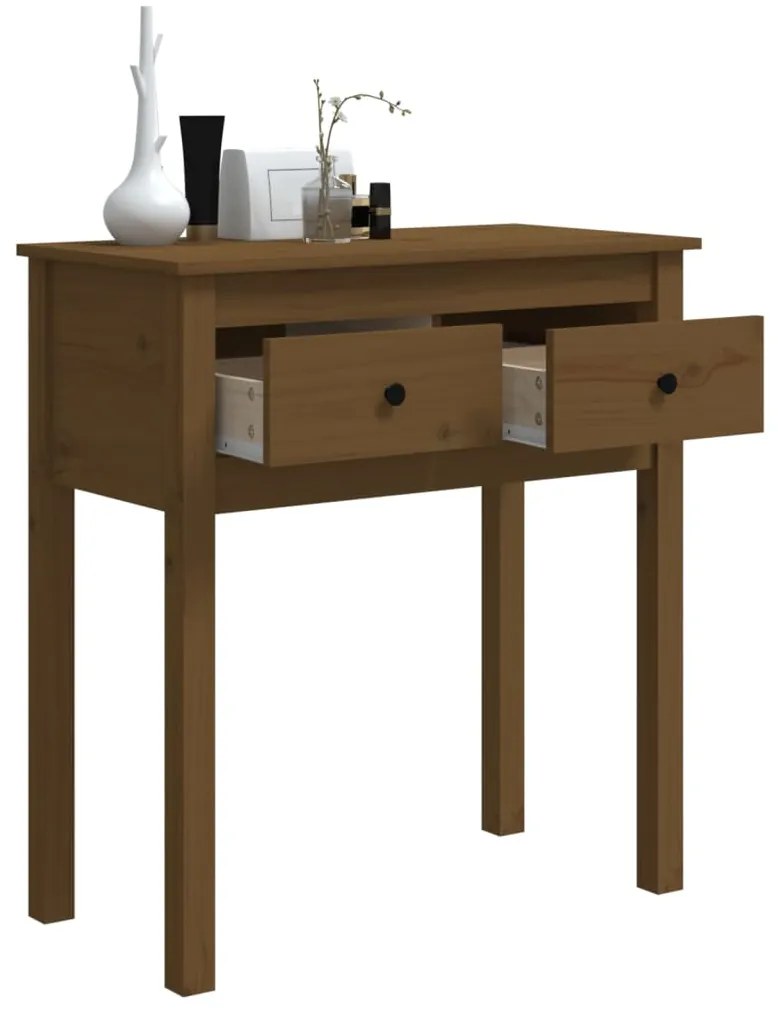 Mesa consola 70x35x75 cm madeira de pinho maciça castanho mel