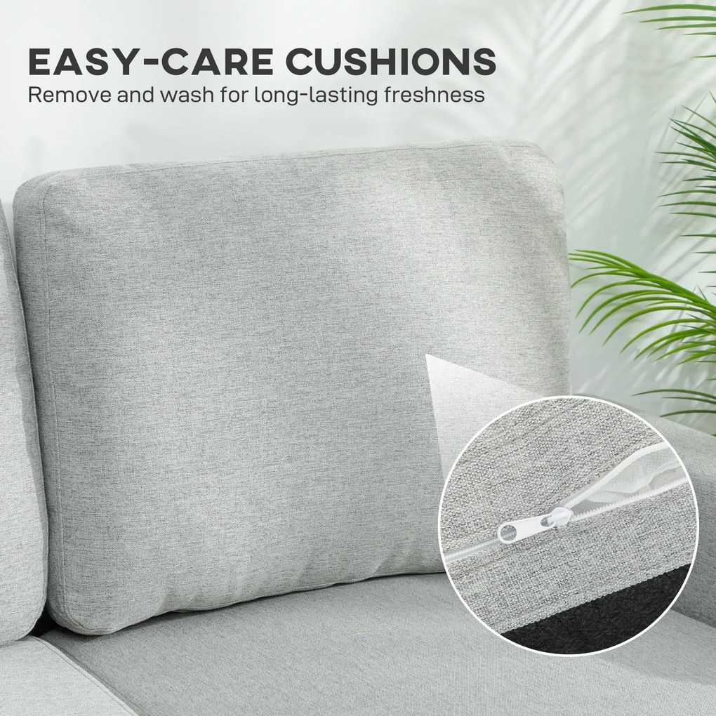 Sofá-Cama Chaise Longue de 3 Lugares Chaise Longue Reversível Ambos Lados com Armazenamento com Capas Removíveis 197x129x85 cm Cinza