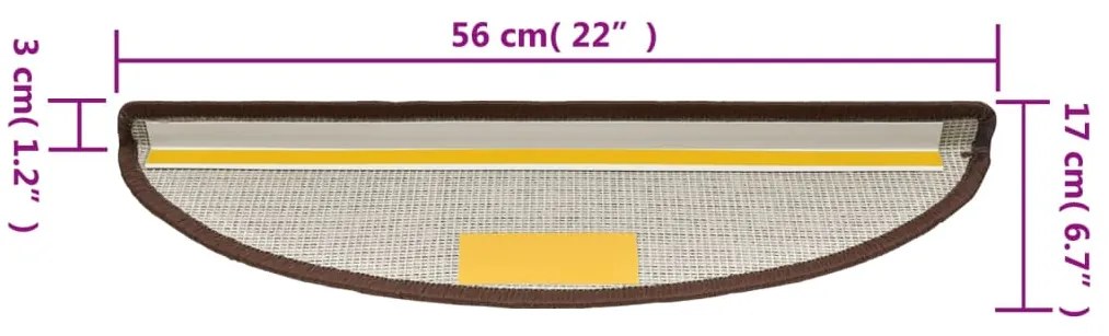 Tapetes de escadas 10 pcs 56x17x3 cm castanho café