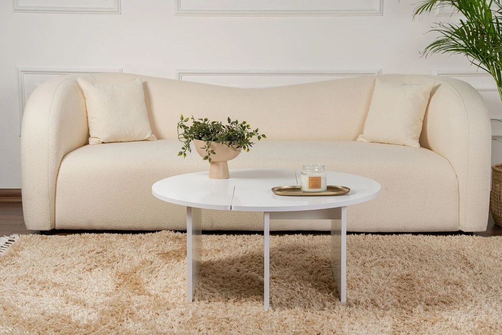 Mesa de Café Moira - Branco Natural - Ø90x41 cm