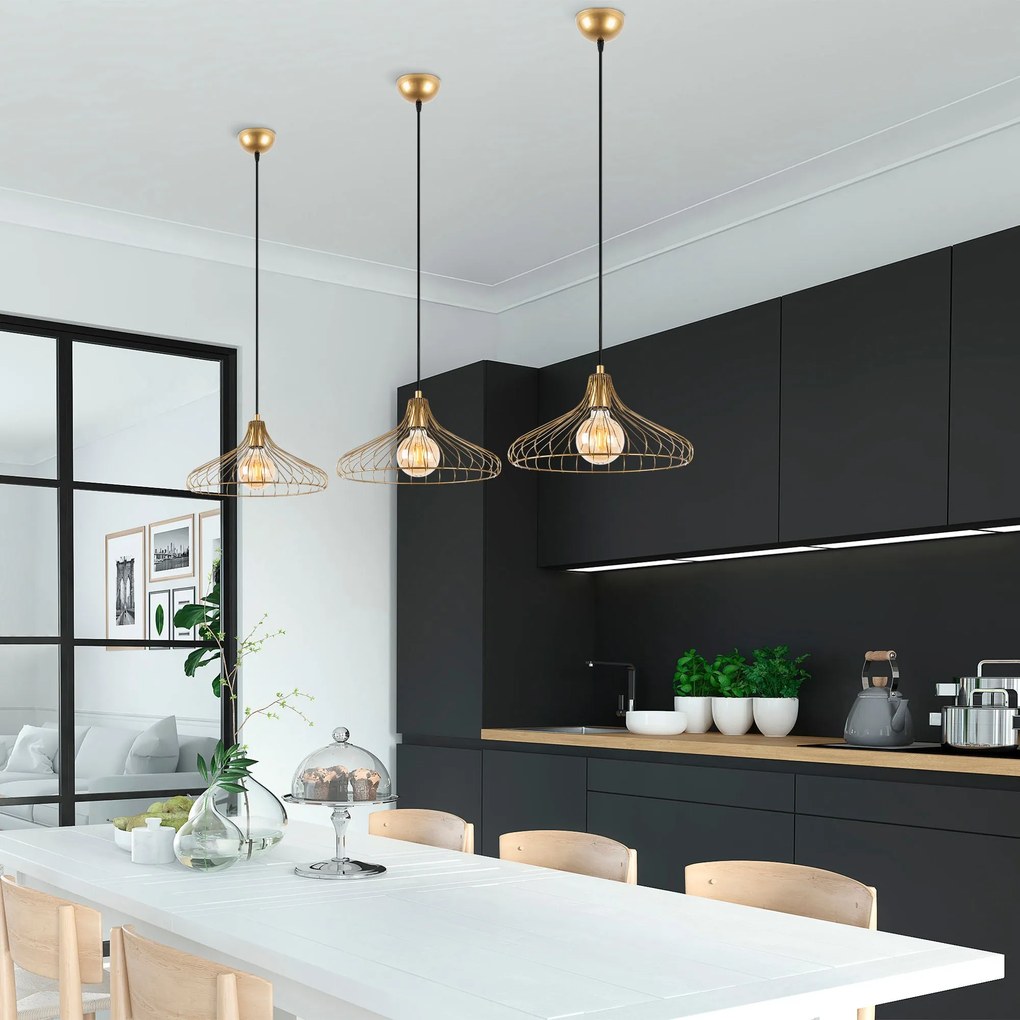 Candeeiro Chandelier Depay – Dourado Brilhante – 36 x 36 x 120 cm