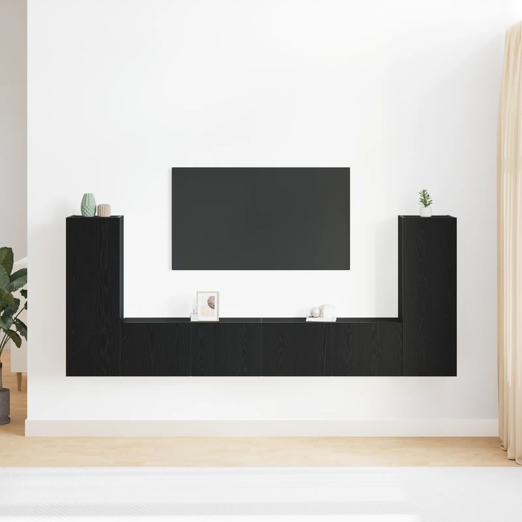 Conjunto de 4 Peças para TV da - Montado na Parede, Carvalho Preto, Ma