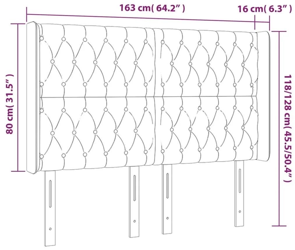 Cabeceira de cama c/ LED tecido 163x16x118/128 cm cinza-escuro