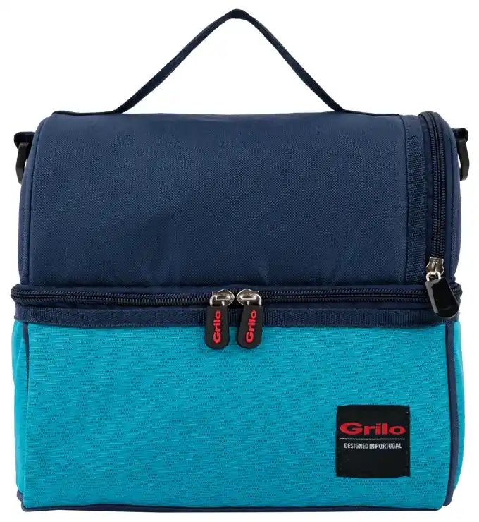 Bolsa Térmica com Bolso Frontal de 8L para Sublimação na Cor Branca/ Azul -  Tamanho 21 x 28 x 14,5cm - socd-mob