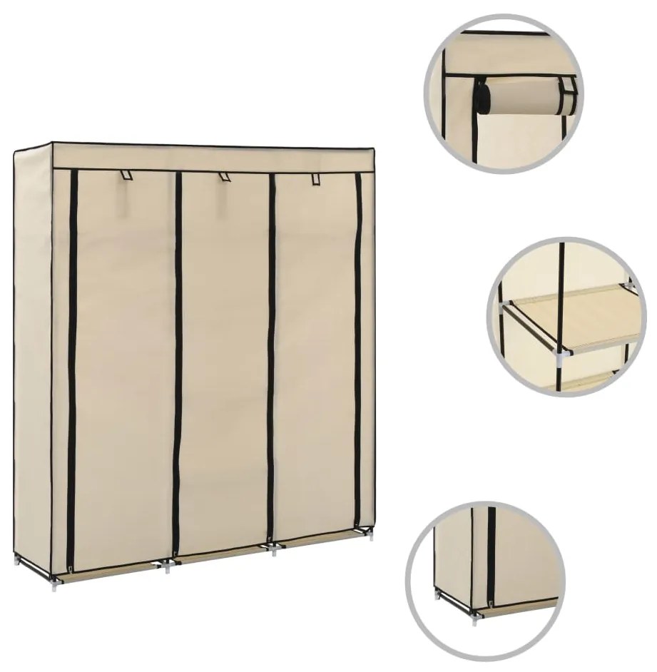 Roupeiro c/ compartimentos e varões 150x45x175 cm tecido creme