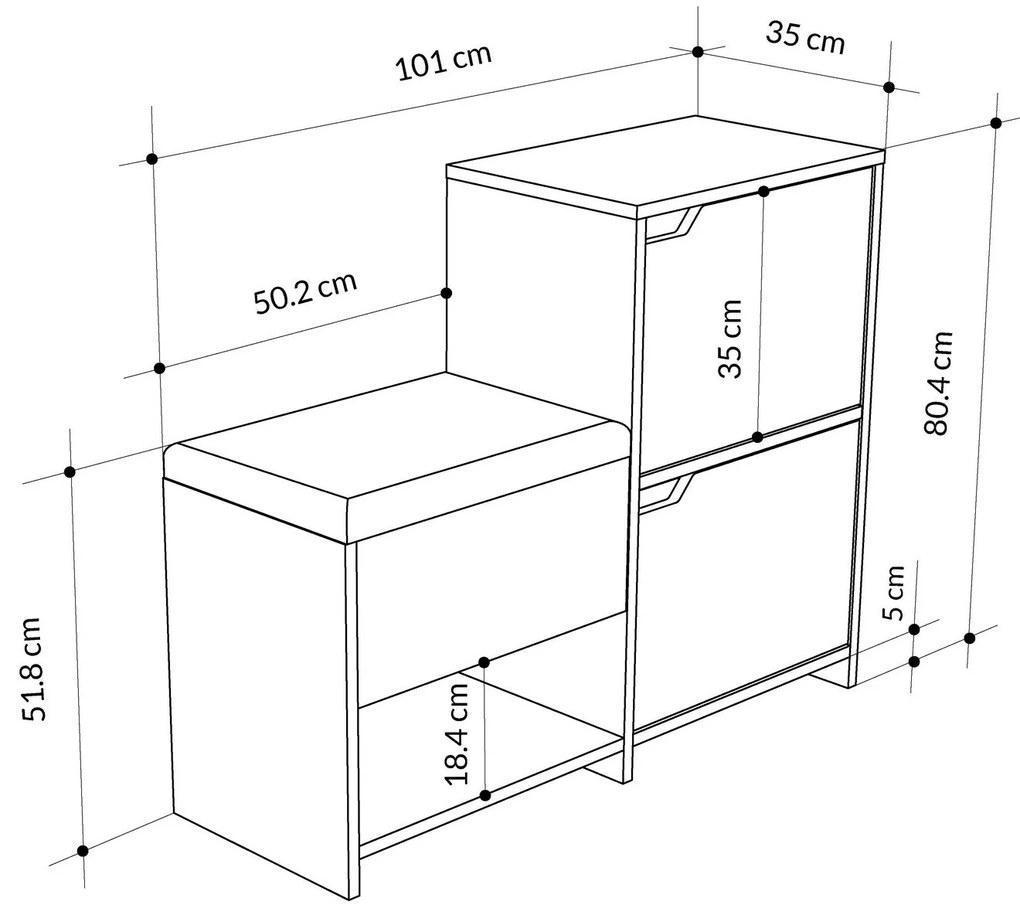 Sapateira Prag – Nogueira e Branco – 60x111x35 cm