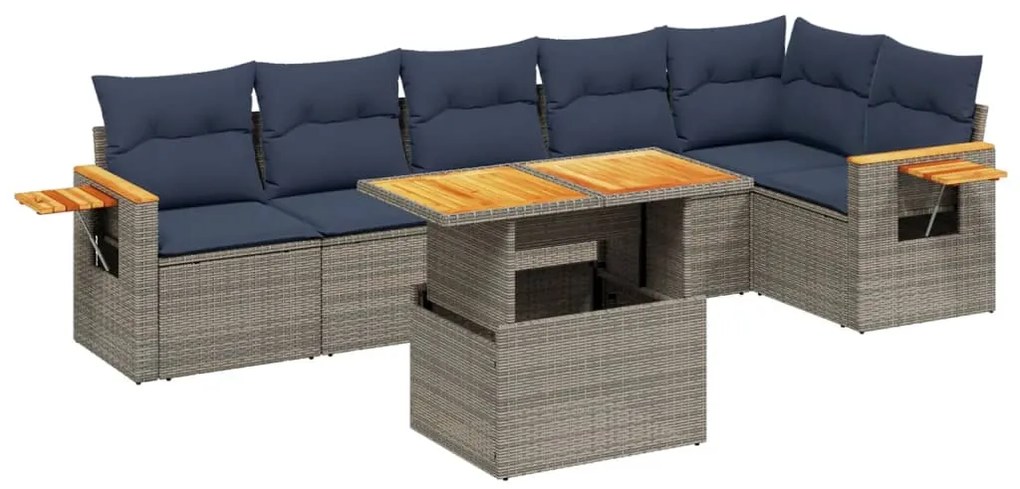 vidaXL 7 pcs conjunto sofás p/ jardim c/ almofadões vime PE cinzento