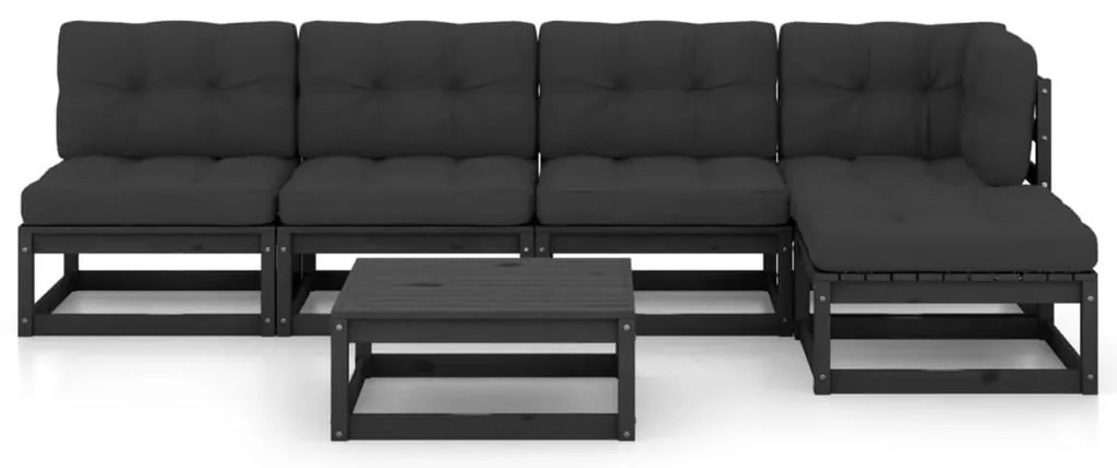 6 pcs conjunto lounge de jardim com almofadões pinho maciço