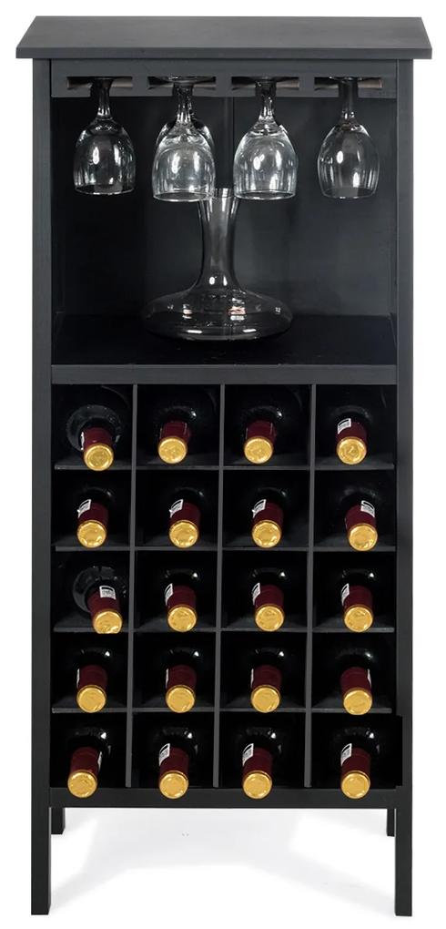 Garrafeira Porta-Vinhos para 20 Garrafas Madeira 24,5 x 42 x 96 cm Preto