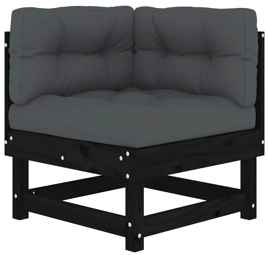 Sofás de canto com almofadões 2 pcs pinho maciço preto