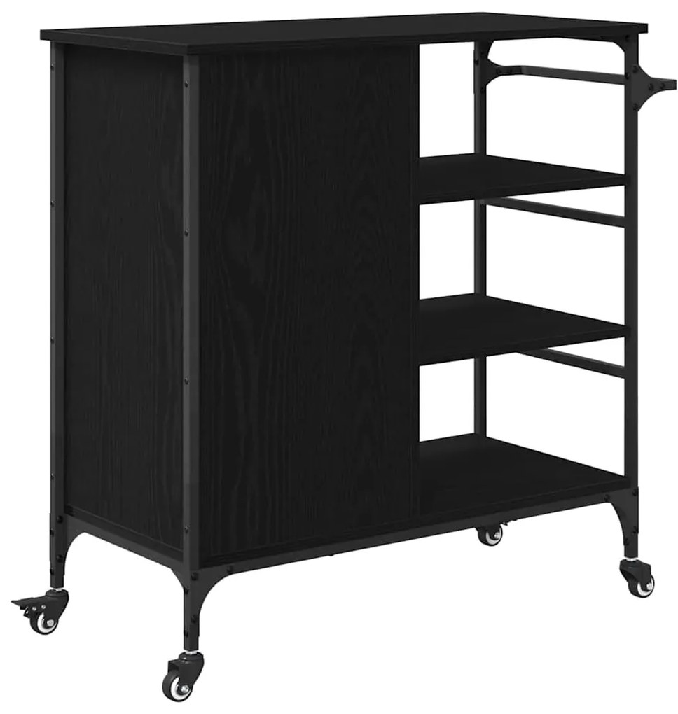 Carrinho de Cozinha Carvalho Preto 87,5x38,5x84,5 cm Madeira de Engenh