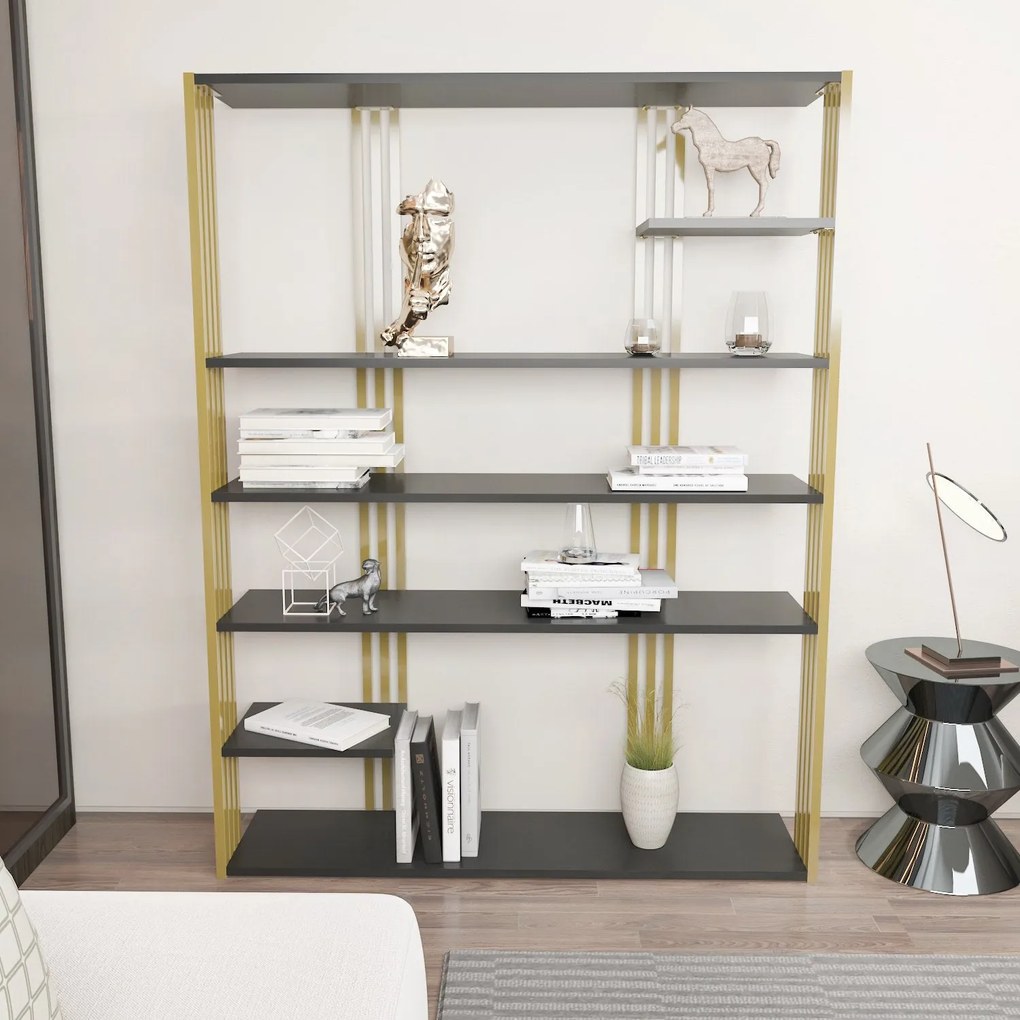 Estante Jenny – Antracite e Dourado – 120x160x29,6 cm